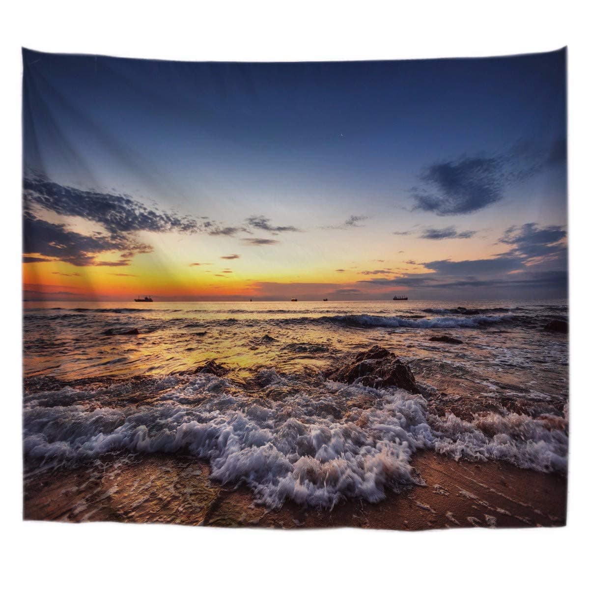 A.Monamour Mermaid And The Sailing Pirate Ship Art Print Fabric Wall Hanging Tapestry Wall Decors Window Curtains For Living Room Bedroom 180X200Cm/71"X80" — view 15