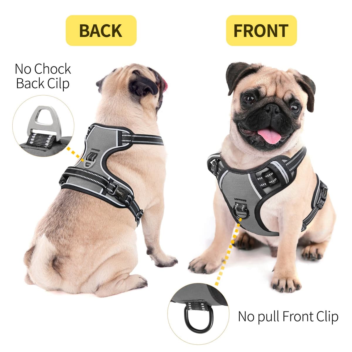 HEELE Dog Harness Medium No Pull Dog Vest Harness with Soft Handle Reflective Pet Harness for Outdoor Training Walking, Black, M — view 74