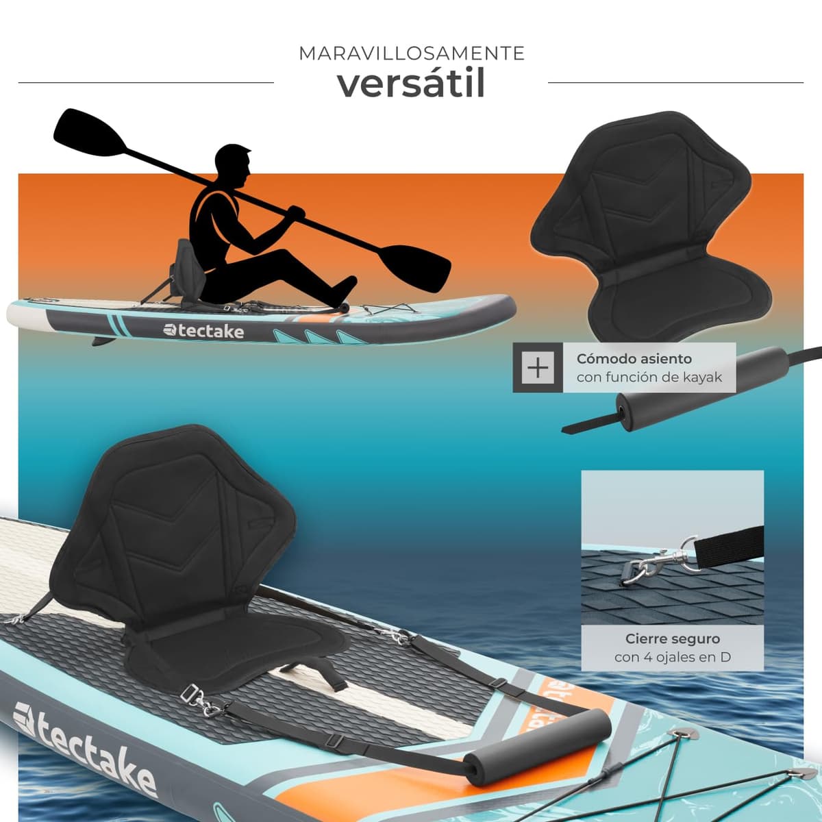 tectake® Tabla de Paddle Surf Hinchable, Incluye Remo 2 en 1, Asiento de Kayak, Bomba de Aire, Mochila de Transporte, Stand Up Paddle, Accesorios Paddle Surf, Tabla Hinchable — view 7