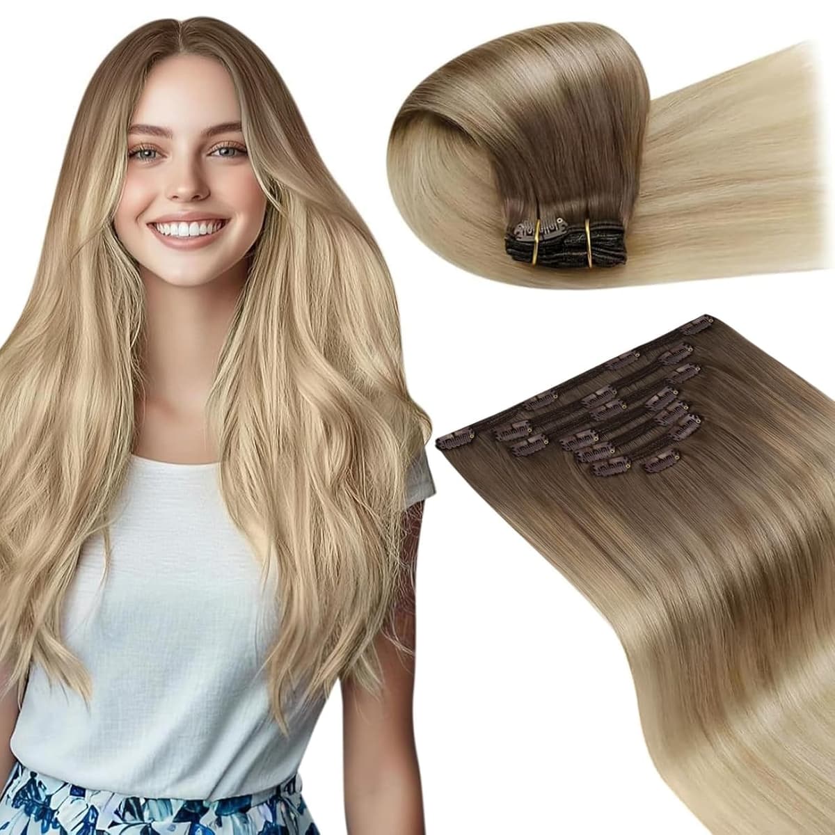 LaaVoo Hair Extensions Clip in Real Human Hair Brown Clip in Hair Extensions Dark Brown Remy Straight Hair Full Head Double Weft 80g 5pcs 14 Inch #4 — view 75