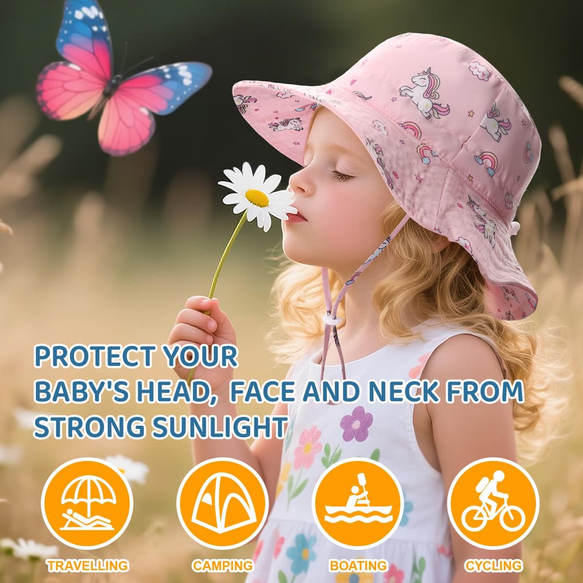 DRESHOW Baby Sun Hat Toddler Sun Protection Animal Cap Unisex Summer Bucket Hat with Chin Strap UPF 50+ — view 5