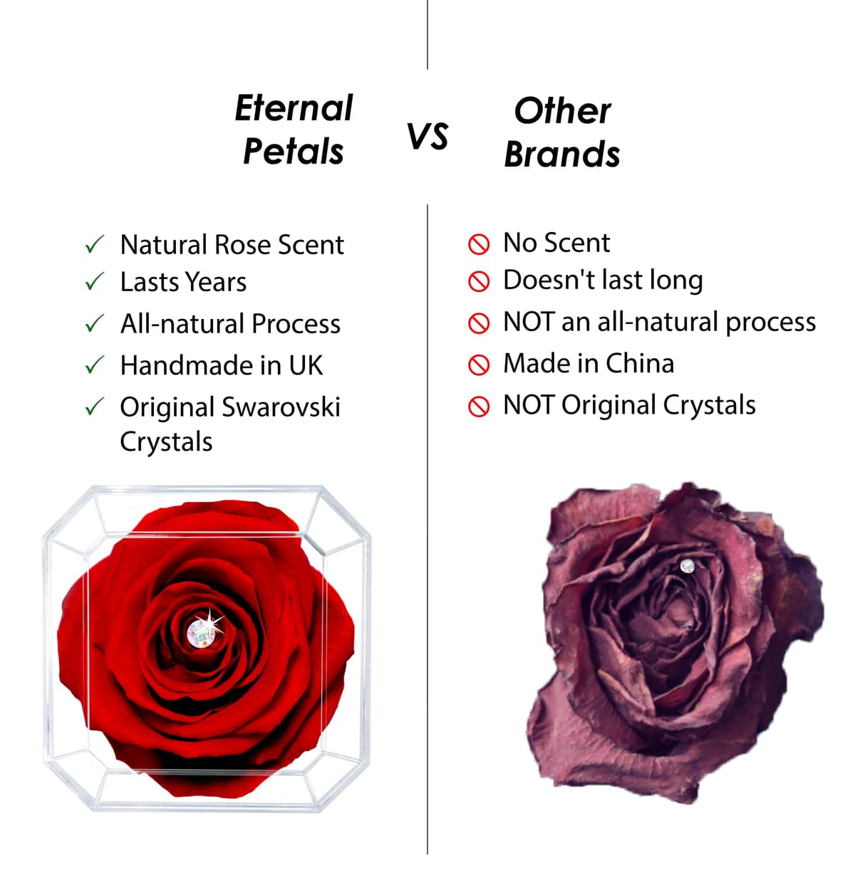 A 100% Real Rose That Lasts Years - Eternal Petals, Handmade in UK – White Gold Solo with A Multicolor Crystal (Red) — view 5