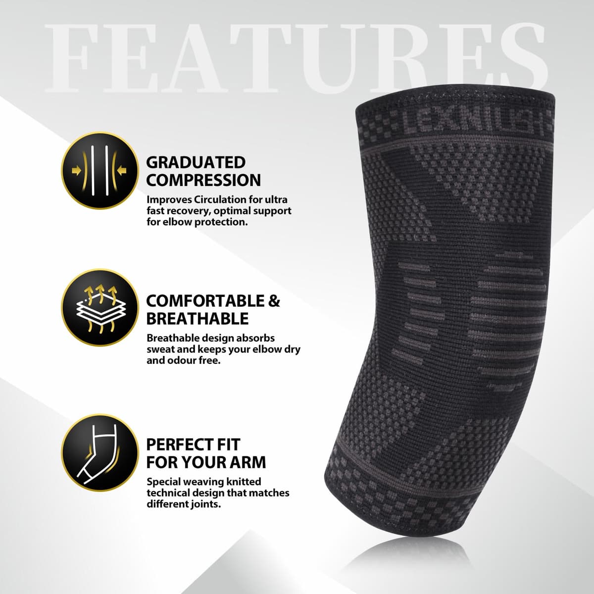 Tennis Elbow Brace for Men Women, Arm Compression Sleeve for Tendonitis, Tennis, Golfers Elbow Pain Relief, Arm Brace Support for Weightlifting, Workouts, Sports (Black,M) — view 2