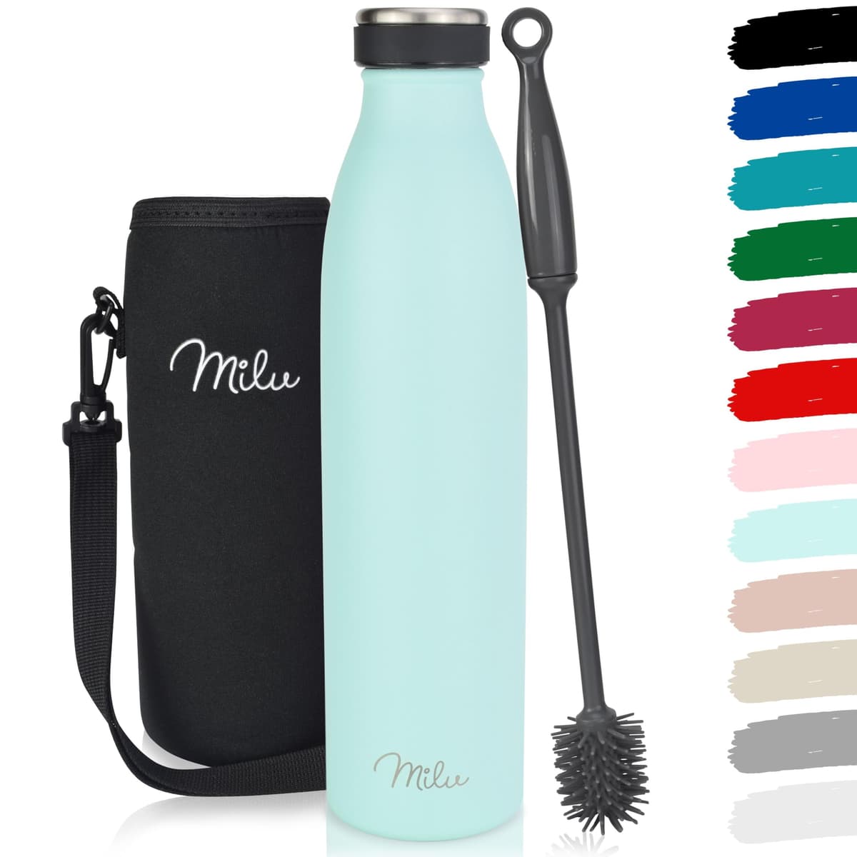 Milu Stainless Steel Drinking Bottle 1500 ml - Insulated Thermo Flask for Water - Leak Proof, Insulated and Double Walled, Carbonated (Granite Navy Blue, 1,5L) — view 33