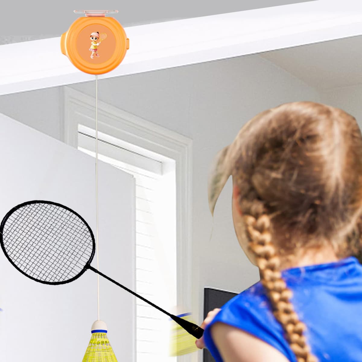 Genérico Entrenador de Rebote para un Jugador de bádminton,Bádminton de Rebote - Práctica de Equipo de bádminton en Solitario,Juego de portátil de coordinación -Mano con Cordones elásticos para — view 3