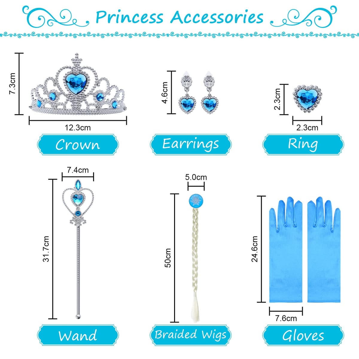 URAQT Vestidos Princesa, Disfraz de Princesa Niña con Accesorios, Traje Princesas Niñas con Capa de Copos de Nieve Brillantes, Disfraz de Halloween para Niña de Cosplay, Cumpleaños, Carnaval — view 4