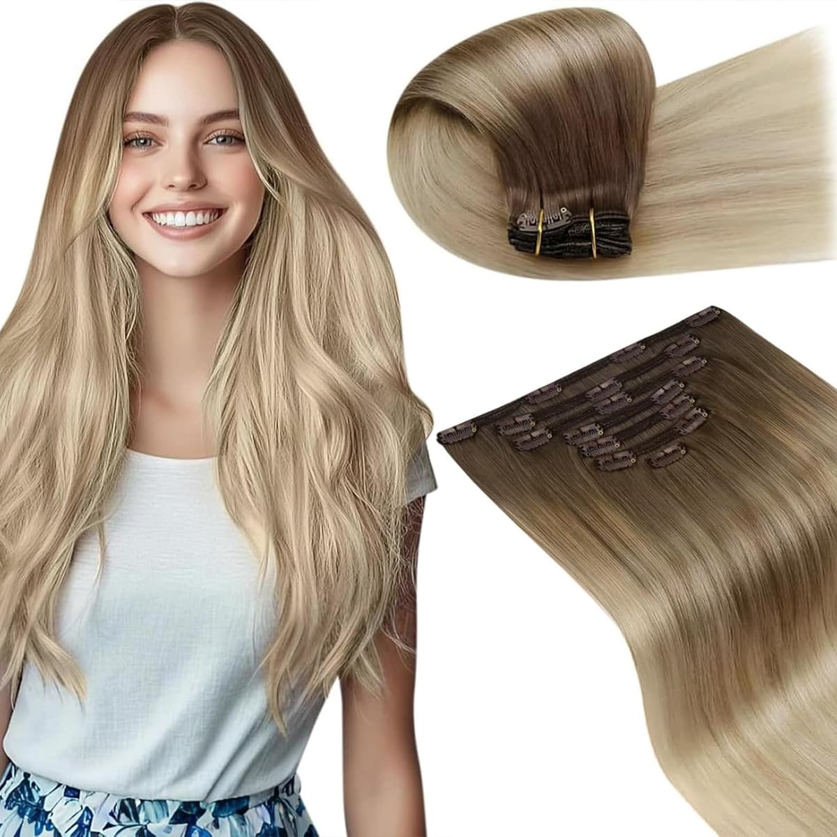 LaaVoo Hair Extensions Clip in Real Human Hair Brown Clip in Hair Extensions Dark Brown Remy Straight Hair Full Head Double Weft 80g 5pcs 14 Inch #4 — view 28