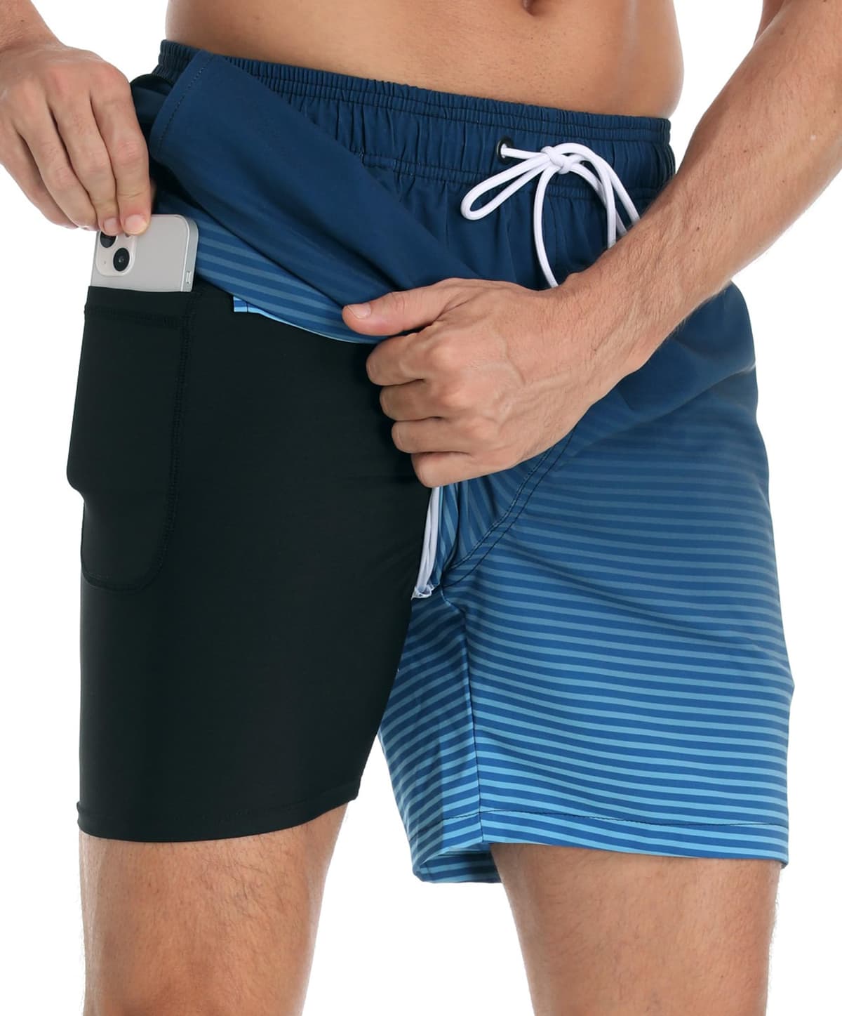 Bañador Hombre con Forro Compresión y Bolsillos, Shorts de Baño para Natación Secado Rápido Hidrófugo Banador para Hombre