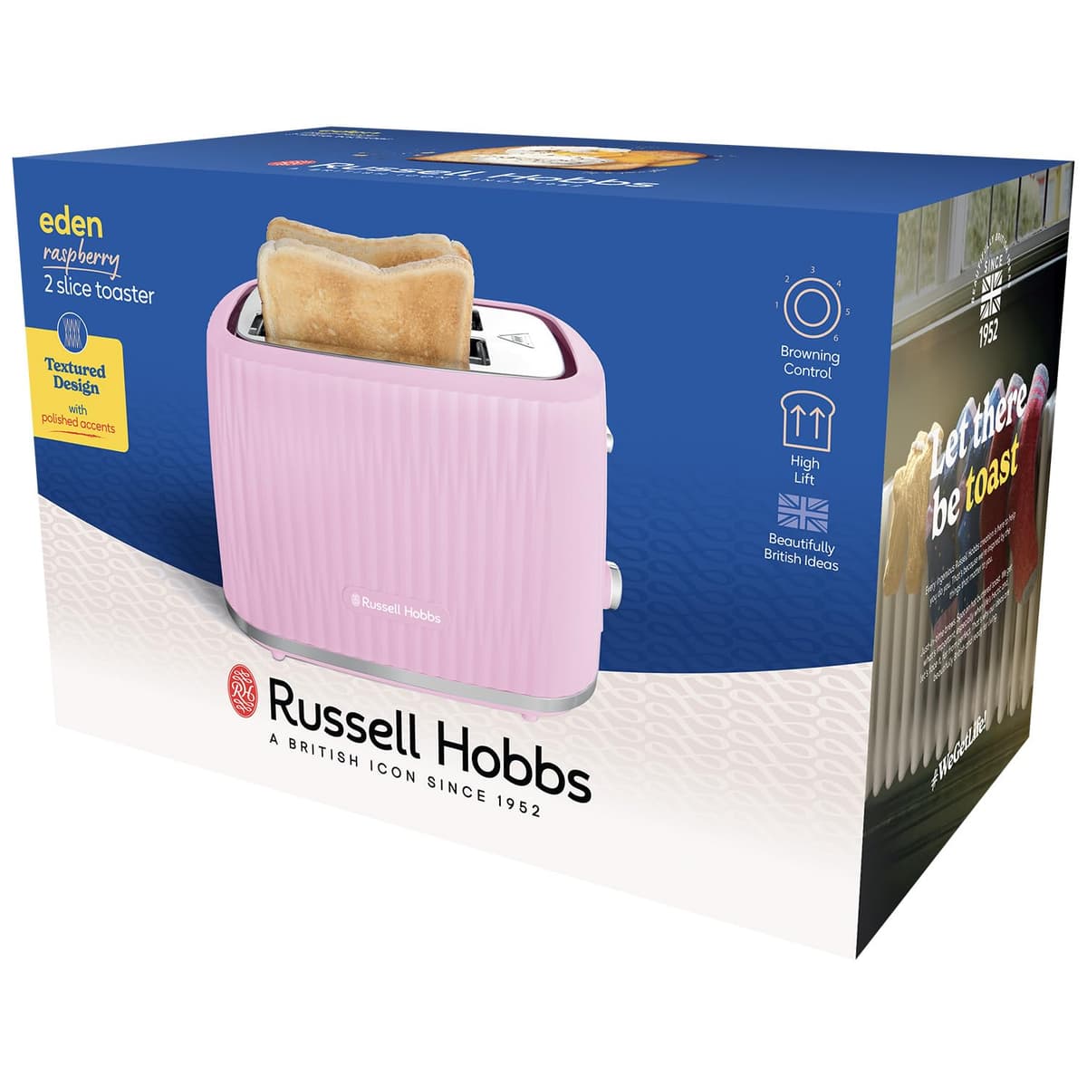 Russell Hobbs Eden 2 Slice Toaster (6 Browning Settings, High Lift Feature, Frozen, reheat, Cancel Functions, Removable Crumb Tray, 800W, Raspberry) 27372 — view 8