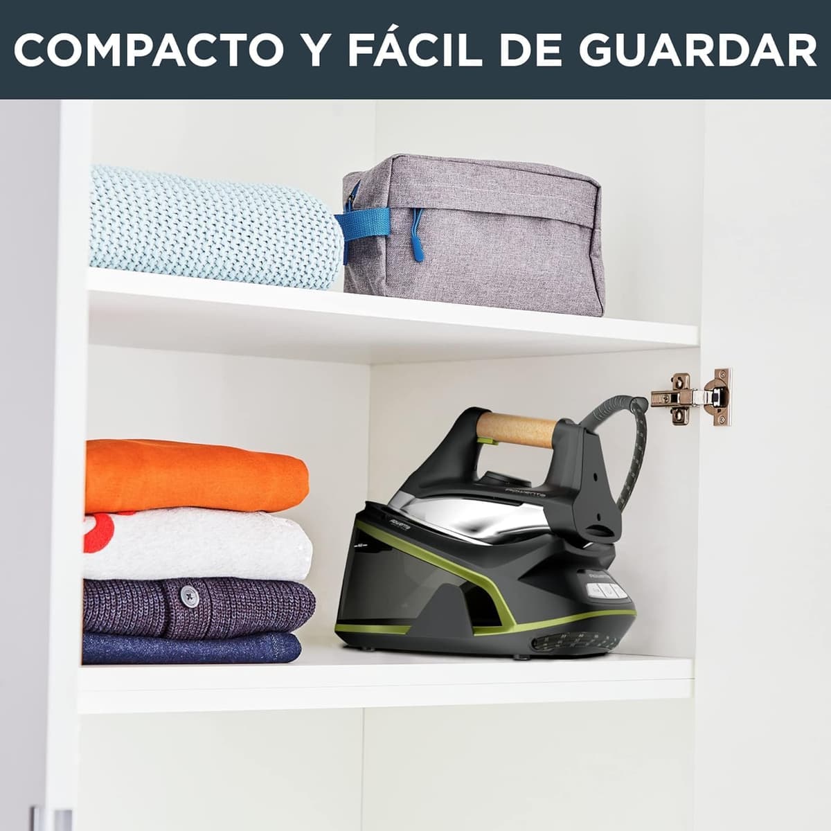 Rowenta Easy Steam - Centro de planchado, Alta presión 6 bares, Golpe de vapor 270 g/min, Vapor continuo 110 g/min, Suela Airglide con depósito de 1.4 L, Modo Eco, Negro/Verde, VR7360 — view 6