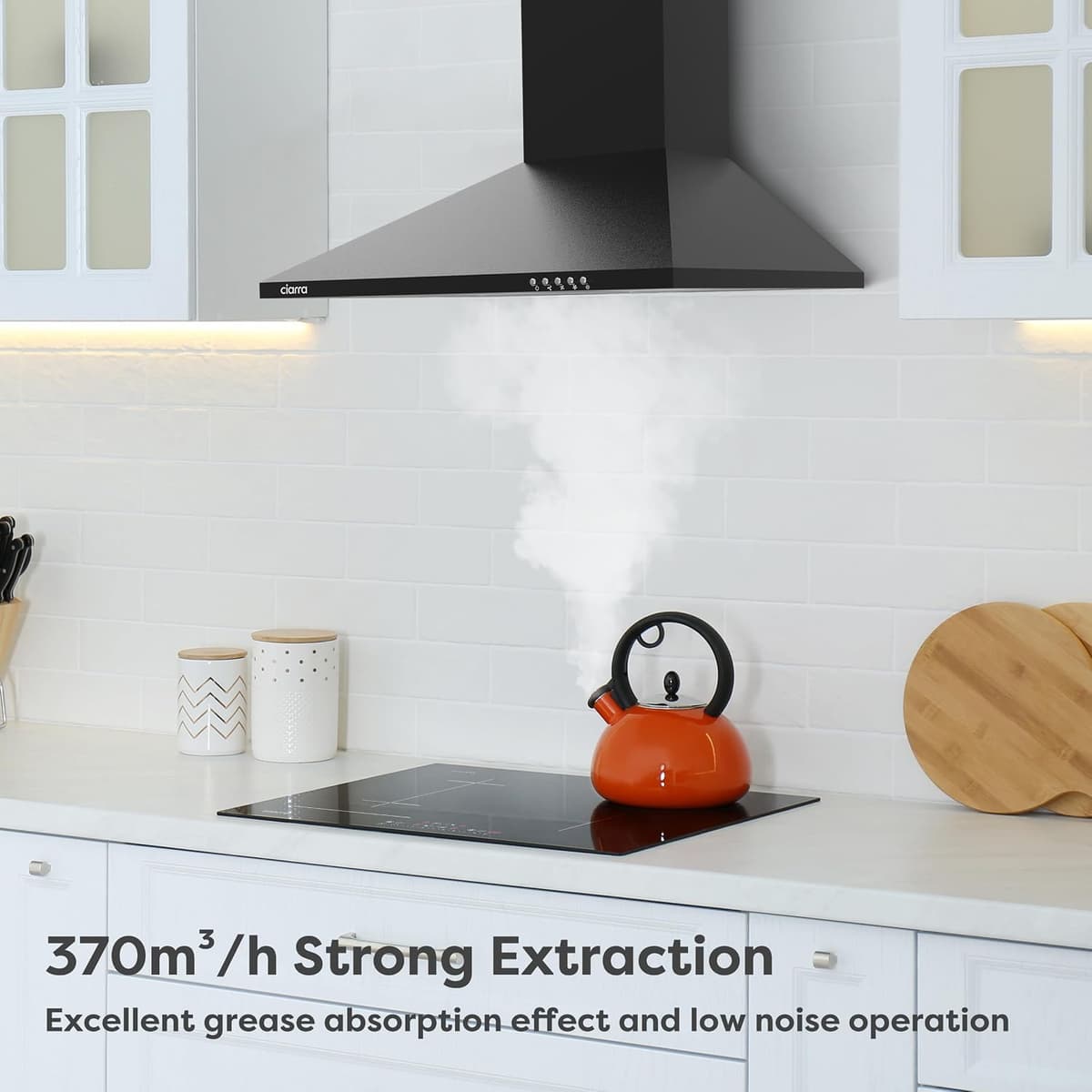 CIARRA Cooker Hood 60cm CBCB6201 600mm Kitchen Extractor Hood with Carbon Filters Recirculating&Ducting Wall Mounted Cooker Extractor Fan Black Black 60cm