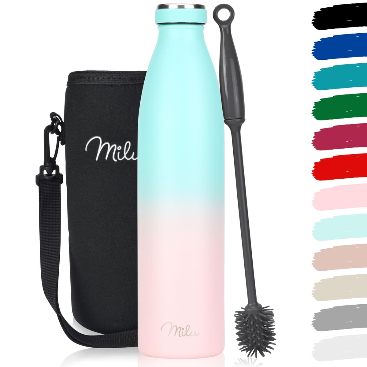 Milu Stainless Steel Drinking Bottle 1500 ml - Insulated Thermo Flask for Water - Leak Proof, Insulated and Double Walled, Carbonated (Granite Navy Blue, 1,5L) — view 30
