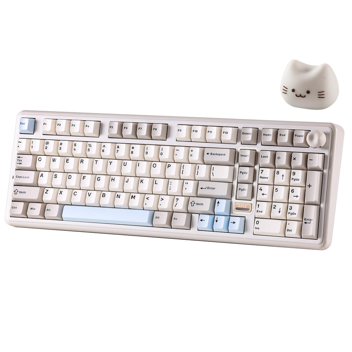 YUNZII B98 PRO QMK/VIA Wireless Mechanical Gaming Keyboard, 96% Layout with Numpad and Cute Cat Knob, BT/2.4G/USB-C, Pre-Lubed Switch Hot Swap Gasket, RGB for Win/Mac (Beige, Milk V2 Linear Switch)