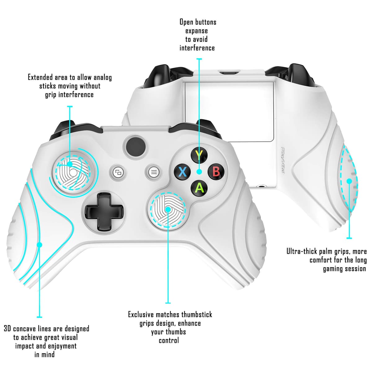 PlayVital Funda de Silicona para Xbox One S/X - Cubierta de Goma, Protector Antideslizante de Tacto Suave, Carcasa con 2 Tapas de Joystick, Protección Completa para Mando (Negro) — view 3