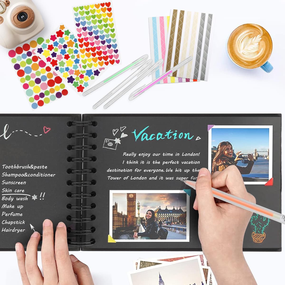 Album de Fotos Scrapbook Espiral 80 Páginas para Pegar y Escribir - 215 * 150mm DIY Scrapbooking Album para Bebé y Regalo de Cumpleaños — view 6