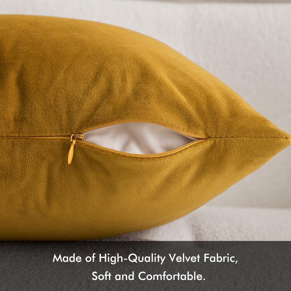 MIULEE Funda Cojines de Terciopelo para Sofa Suave Fundas de Almohada de Cama Silla Color Solido Cremallera Oculta Decoración para Sala de Estar Dormitorio Habitacion 2 Piezas 45x45cm Amarillo Mostaza — view 3