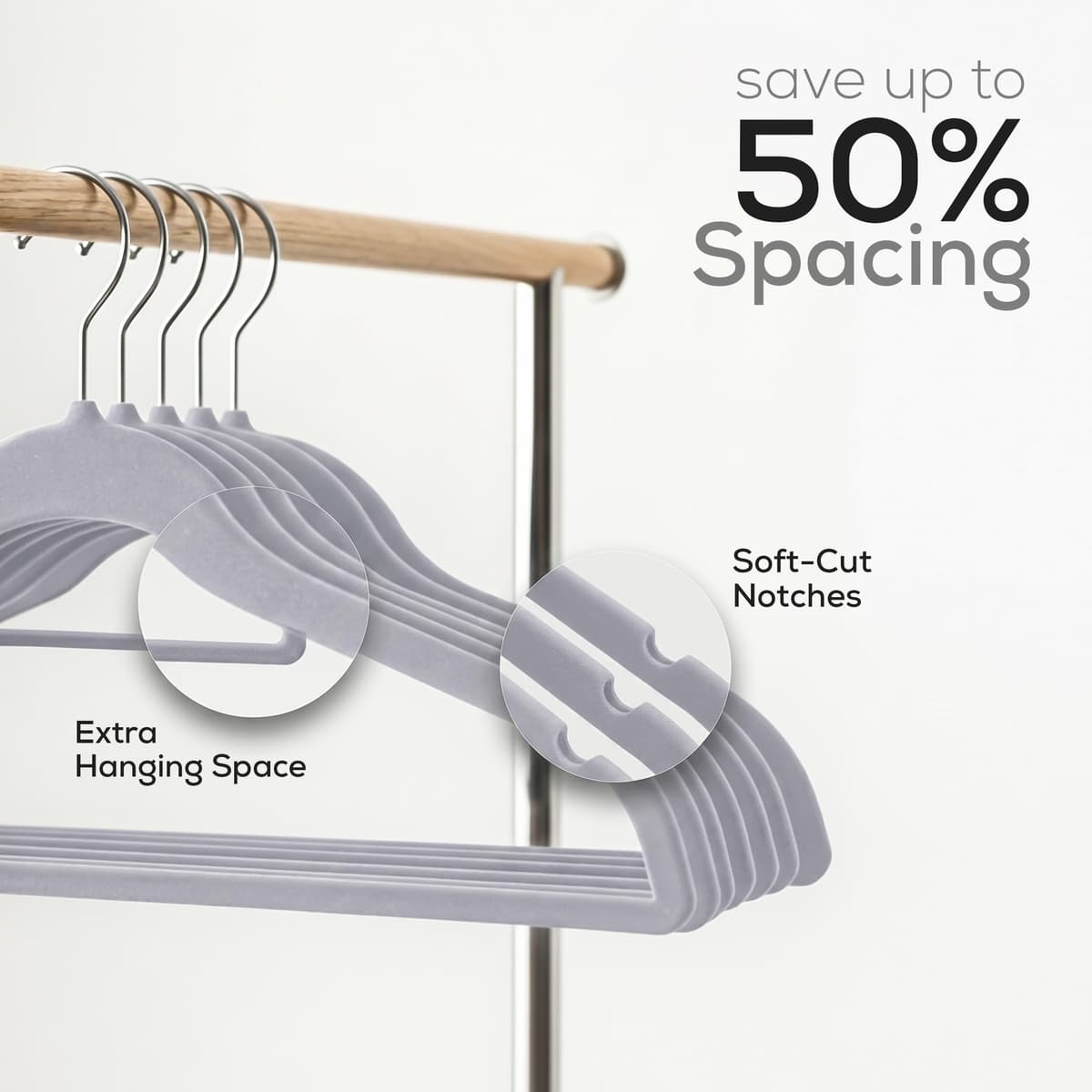 Utopia Home Perchas de Terciopelo - Perchas para Trajes de Terciopelo con Tie Bar - Antideslizantes (Gris, Paquete de 50) — view 5