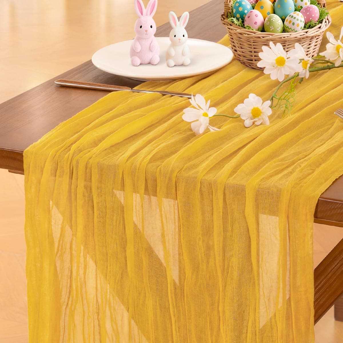 Socomi Beige Cheesecloth Table Runner Easter Spring Boho Rustic Gauze 120 inch 10FT Cheese Cloth Runner for Wedding Party Baby Shower Birthday Home Decor Holiday Decorations — view 36