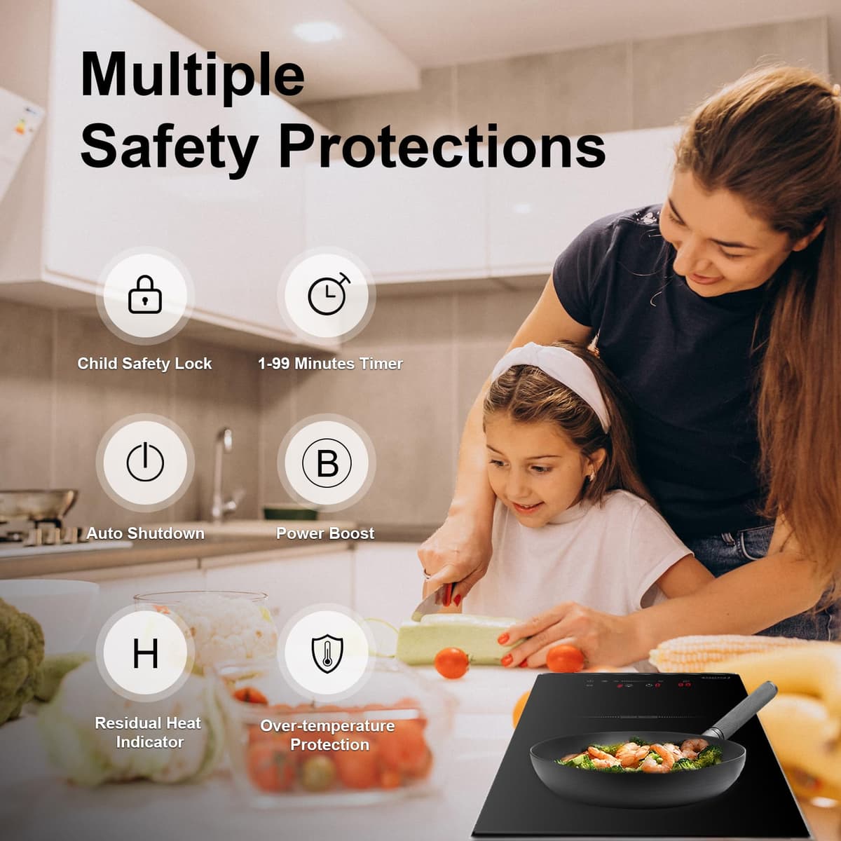 COVERCOOK 2 Ring Electric Hob, Built-in 30 cm Induction Hob, Double Electric Hob with Boost Function, Slider Touch Control, Timer, Child Safety Lock, 9 Power Levels, 3500W, Hard Wired, No Plug — view 3