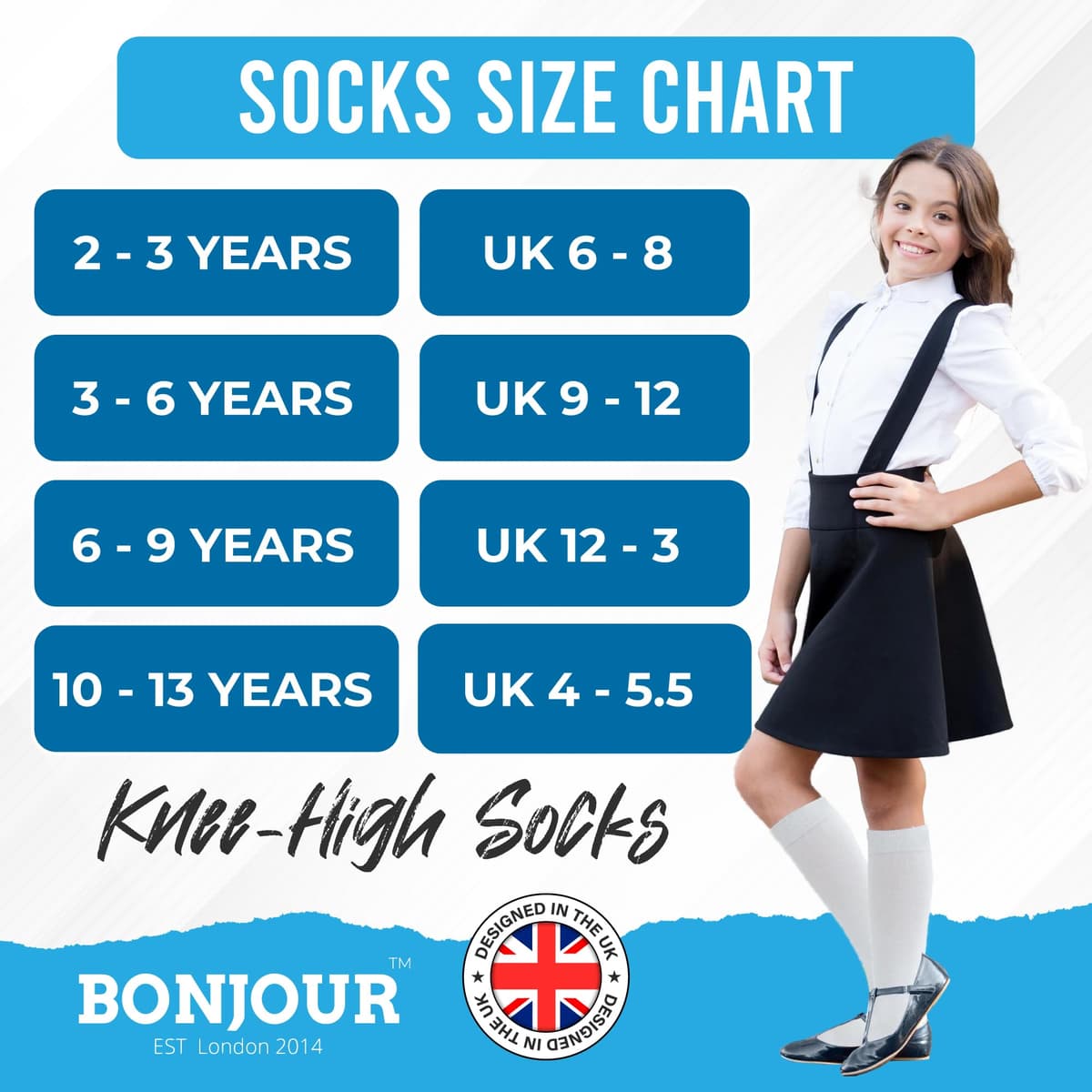 Bonjour® 6 Pairs Girls Kids Knee High School Socks Cotton Socks, Back to School Plain Socks Uniform Party Wear, Long Socks Girls Kids Knee High Socks for School — view 6