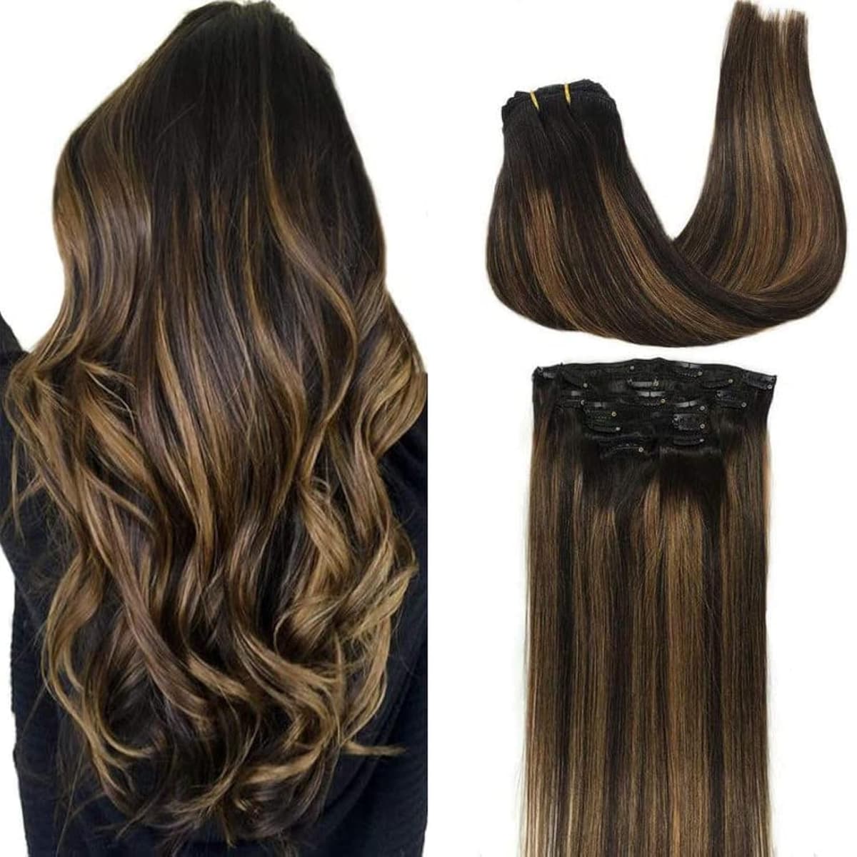 GOO GOO Clip in Hair Extensions Human Hair, 18inch 150g 9Pcs, #2 Dark Brown, Hair extensions for women, Human Hair Extensions Clip in — view 341