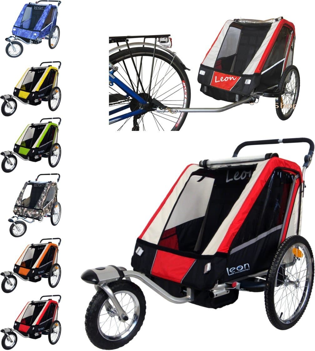 papilioshop Leon remolque Carrito Carrito para el transporte de 1 o 2 Uno Dos niño niños con la bicicleta rueda delantera piroettante bicicleta portabimbo Bimbo Bimbi portabimbi carro plegable Cochecito de con X Puerta — view 4