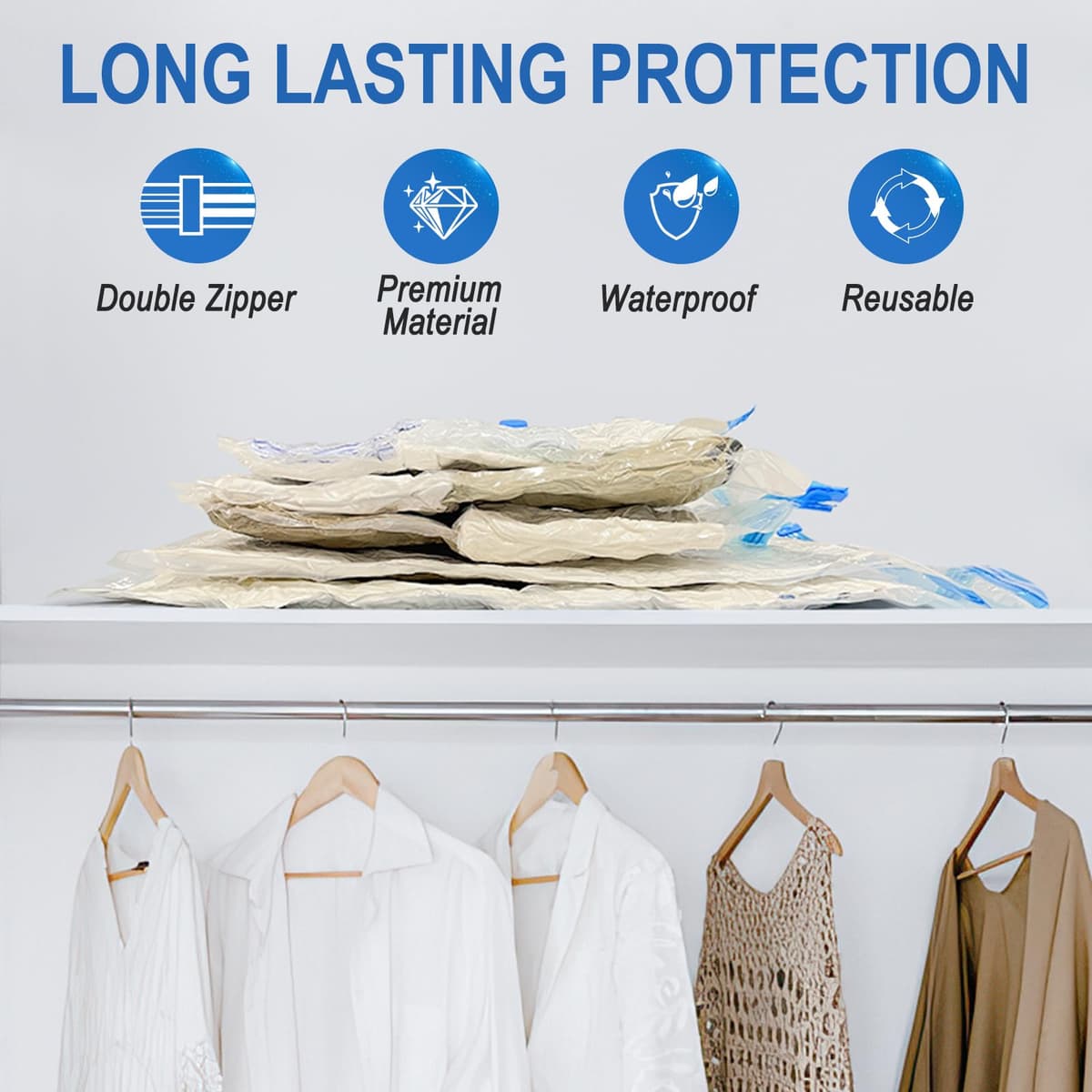Vacuum Storage Bags with Hand Pump, Plastic Packaging Bags, 80% Space Saver Vacuum Seal Bags for Clothing, Travel Lugggage, Blankets, Comforters, 10 Small — view 3