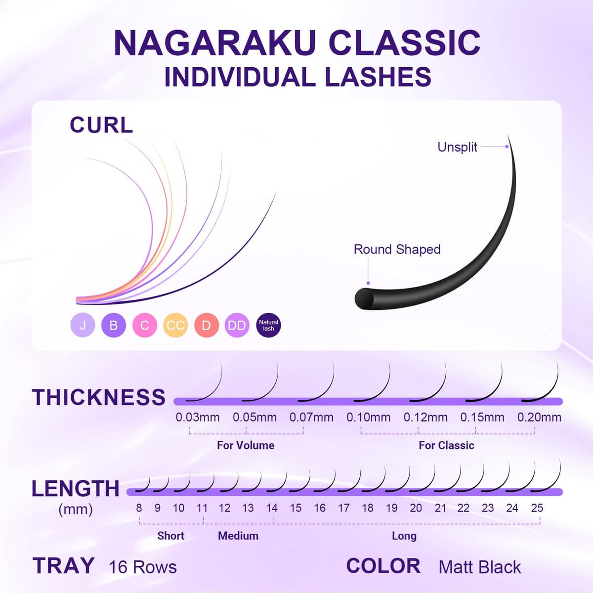 NAGARAKU Pestañas Individuales Clásicas 1:1 Suaves Y Naturales Volumen Ruso Pelo a Pelo Base Sin Pegamento Para Extension De Pestañas Profesional 16 Filas Alta Capacidad Negro Mate (0.07 CC 11mm) — view 8