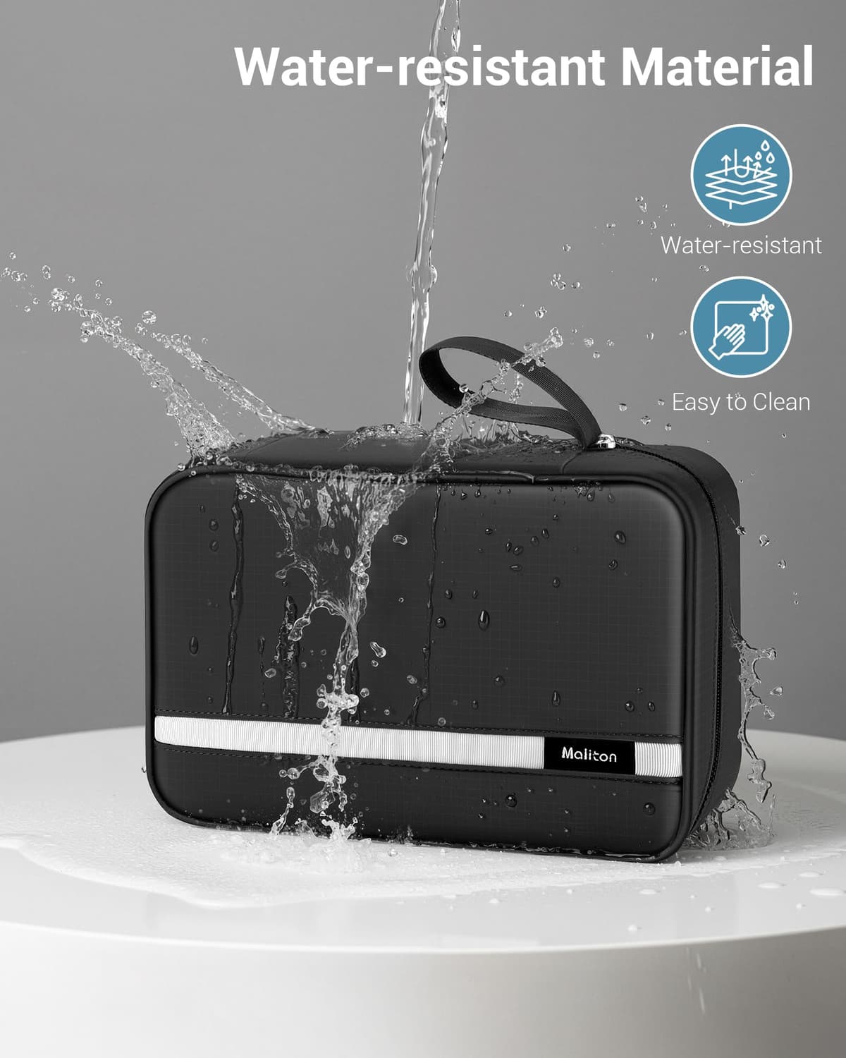 Maliton Hanging Toiletry Bag, Waterproof Large Mens Wash Bag, Foldable Travel Toiletry Bag with 4 Compartments, Travel Essentials for Business Trip, Vacation and for Overnight & Shower（Black） — view 4
