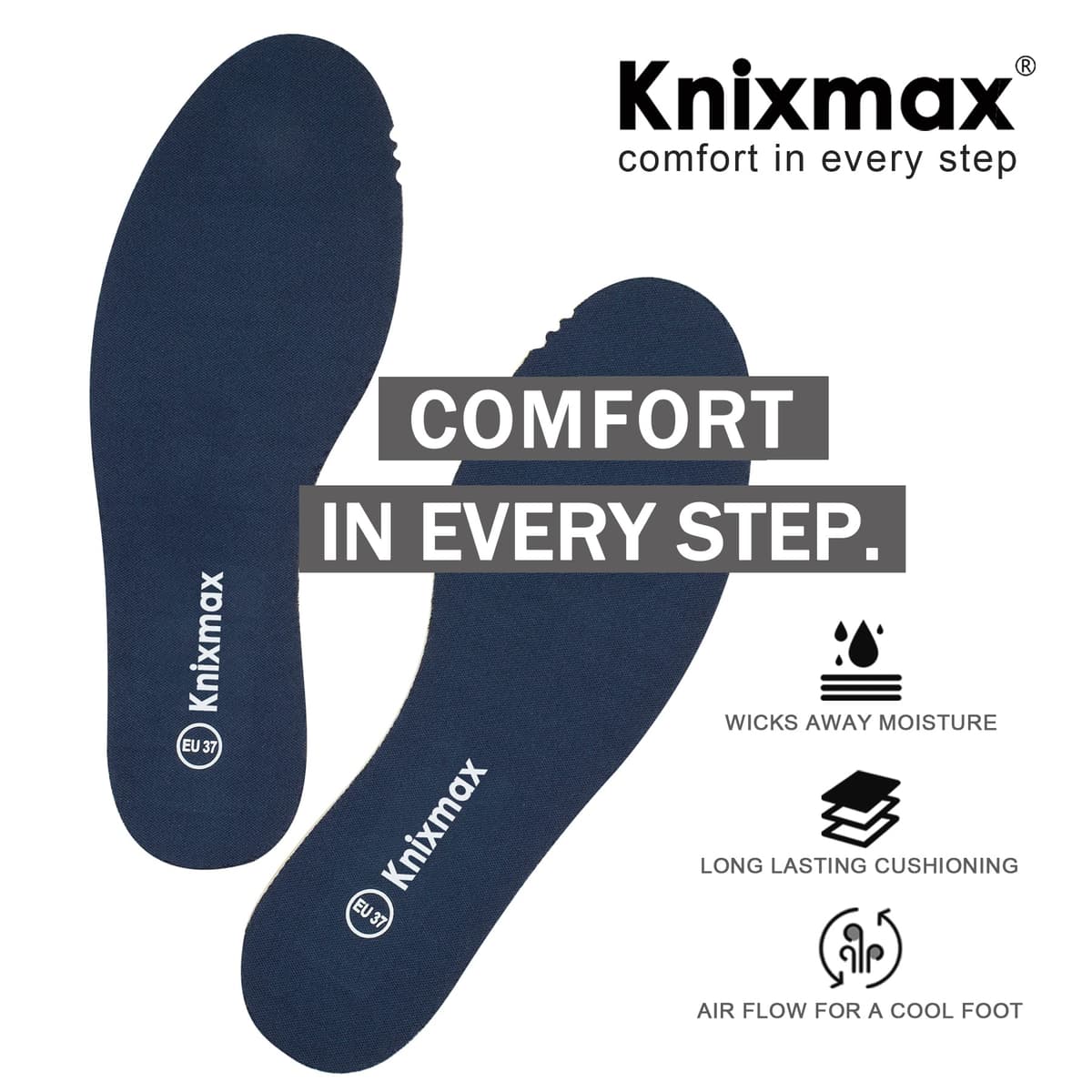 Knixmax Memory Foam Insoles for Men & Women - Comfort Inner Soles Cushioned Shoe Inserts Replacement Innersoles for Trainers, Walking Shoes, Wellies, Boots - UK Size 3UK~13UK — view 4