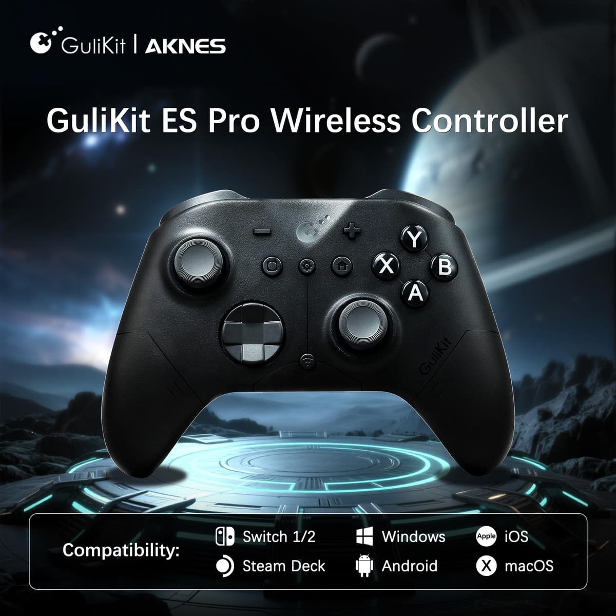 AKNES GuliKit ES PRO Wireless PC Gaming Controller for Switch 1/2, Windows/Android/Mac/Steam Deck with 3.25ms Low Latency, Magnetic TMR Joysticks, Switch1/2 Wake-Up, Tactile Switch D-pad(Black) — view 2