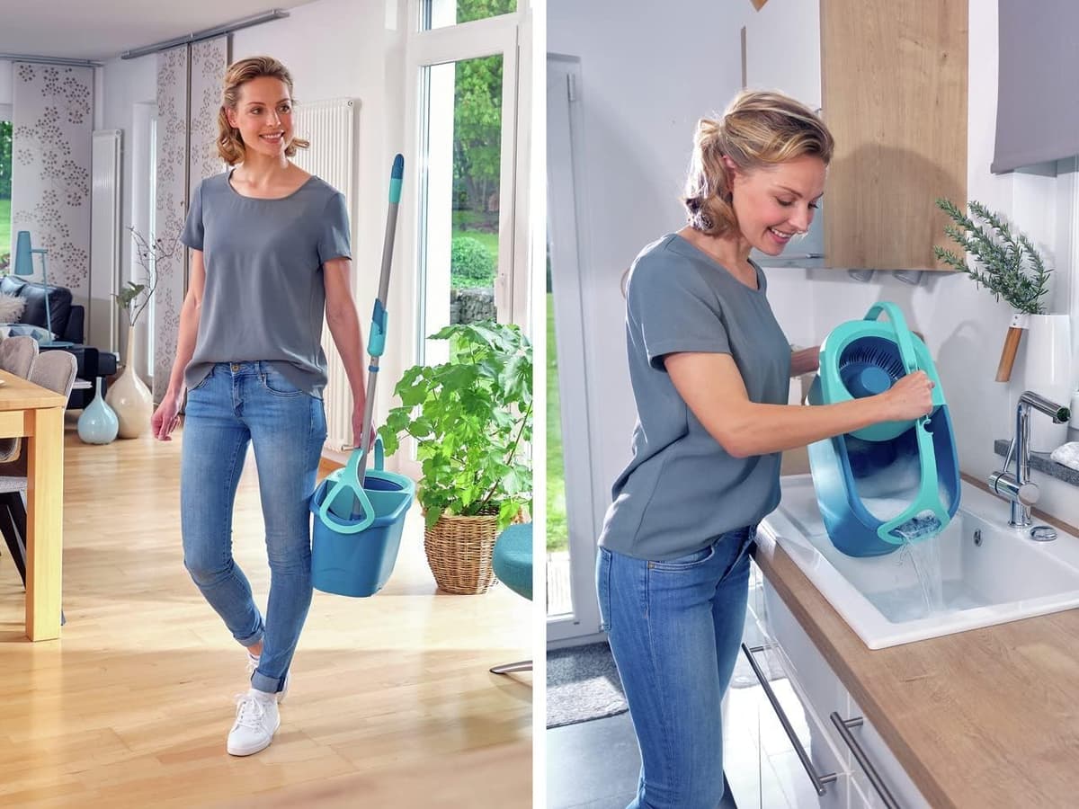 Leifheit Set de fregona rotatoria Clean Twist Disc Mop Ergo 2.0, fregona giratoria con cabezal Micro Duo, set de limpieza en húmedo — view 5