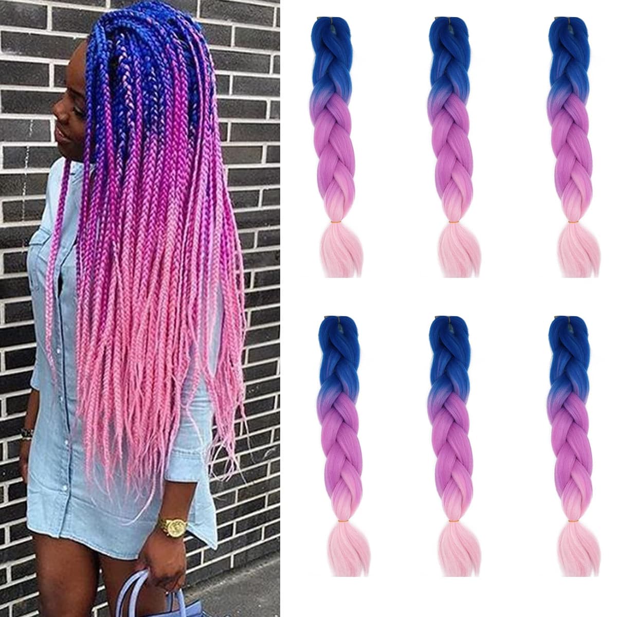 24" Braiding Hair Extension Jumbo Braids Synthetic 3bundles/pack Crochet Hair Afro Box Braid Heat Resistent (Dark Purple) — view 102