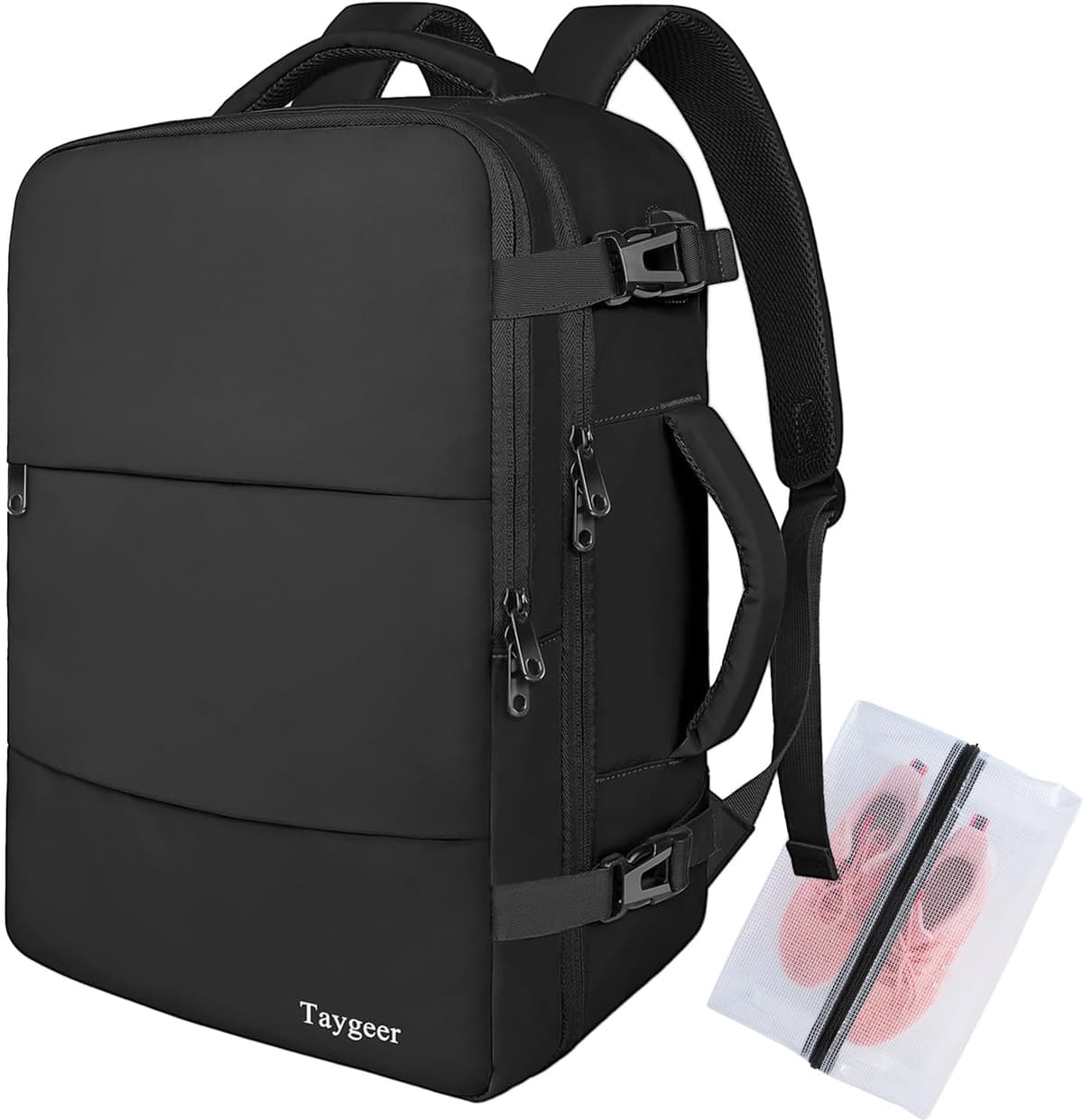 Taygeer for New Ryanair Cabin Bags 40x30x20 Underseat, Travel Backpack Cabin Size, Rucksack for Plane Hand Luggage Backpack for Travelling, Ryan Air Cabin Bag 40x30x20 with Separate Shoe Pouch, Black
