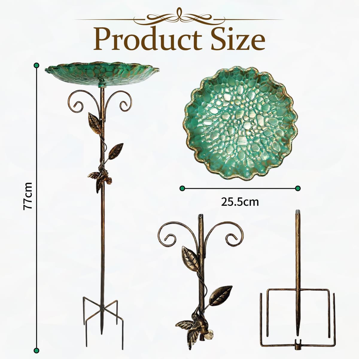 30In Metal Bird Bath for Garden, Vintage Freestanding Birdbaths & Supports, Double Bowl 2-in-1 Bird Feeders Detachable Bird Bath Water Station for Outdoors Garden Patio Yard Lawn Decor — view 3