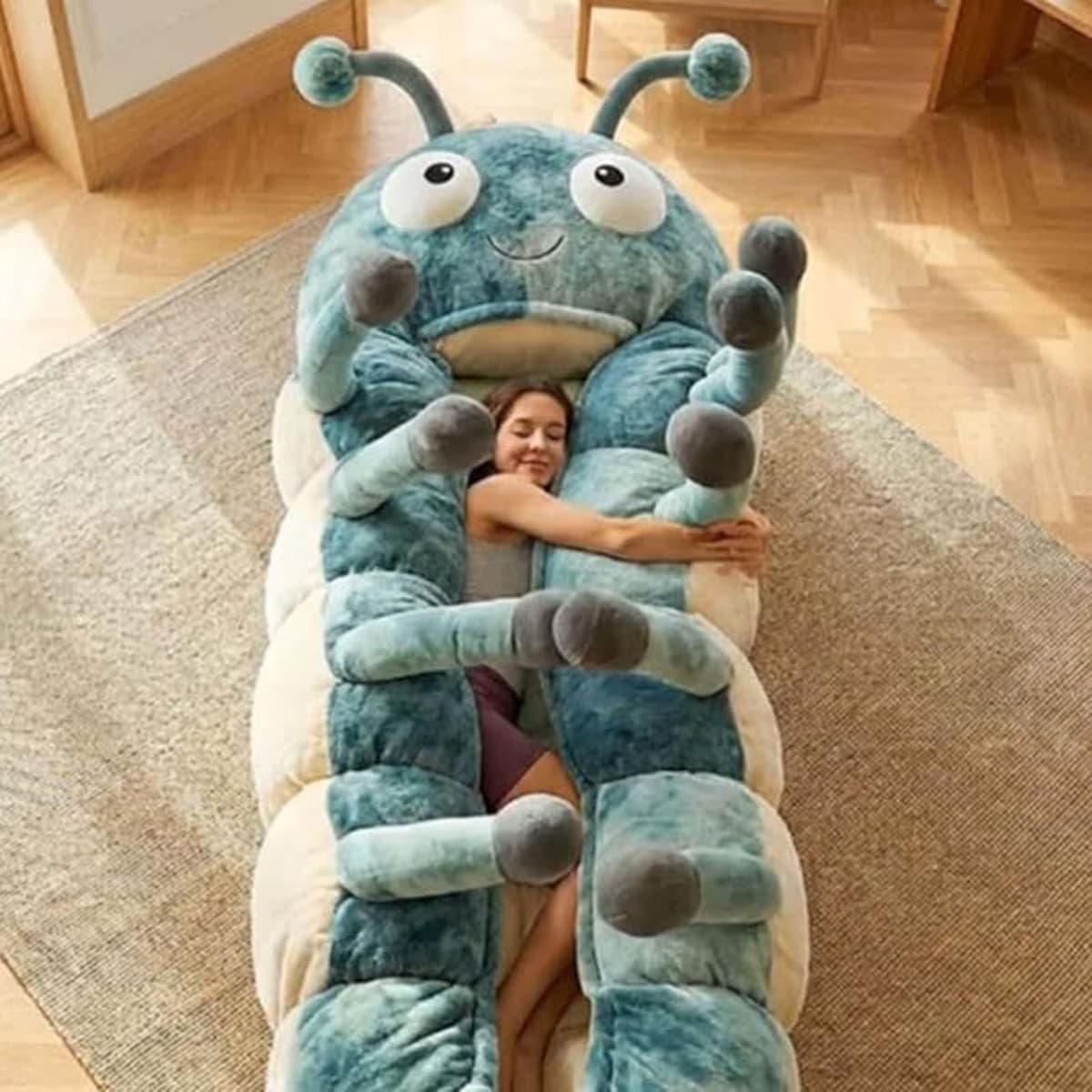 Hugging Caterpillar Sleeping Bags, Plush Cocoon Full-Body Lounger, Animal Sleeping Bag for Adults Kids, Indoor Nap Pod, Cozy Reading Nest, Soft Floor Lounger for Relaxation Travel & Indoor Use — view 2