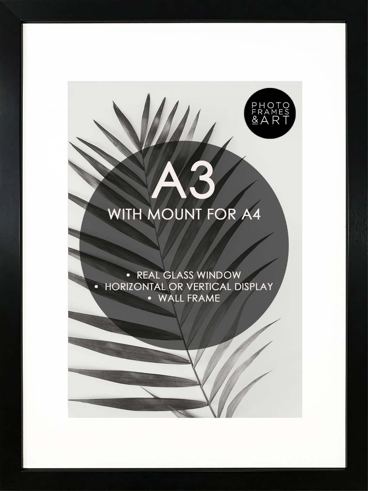 pf+a REAL GLASS A3 Black Frame Glass - PREMIUM A3 Picture Frame Black - Oxford A3 Print Portrait and Landscape Display — view 9