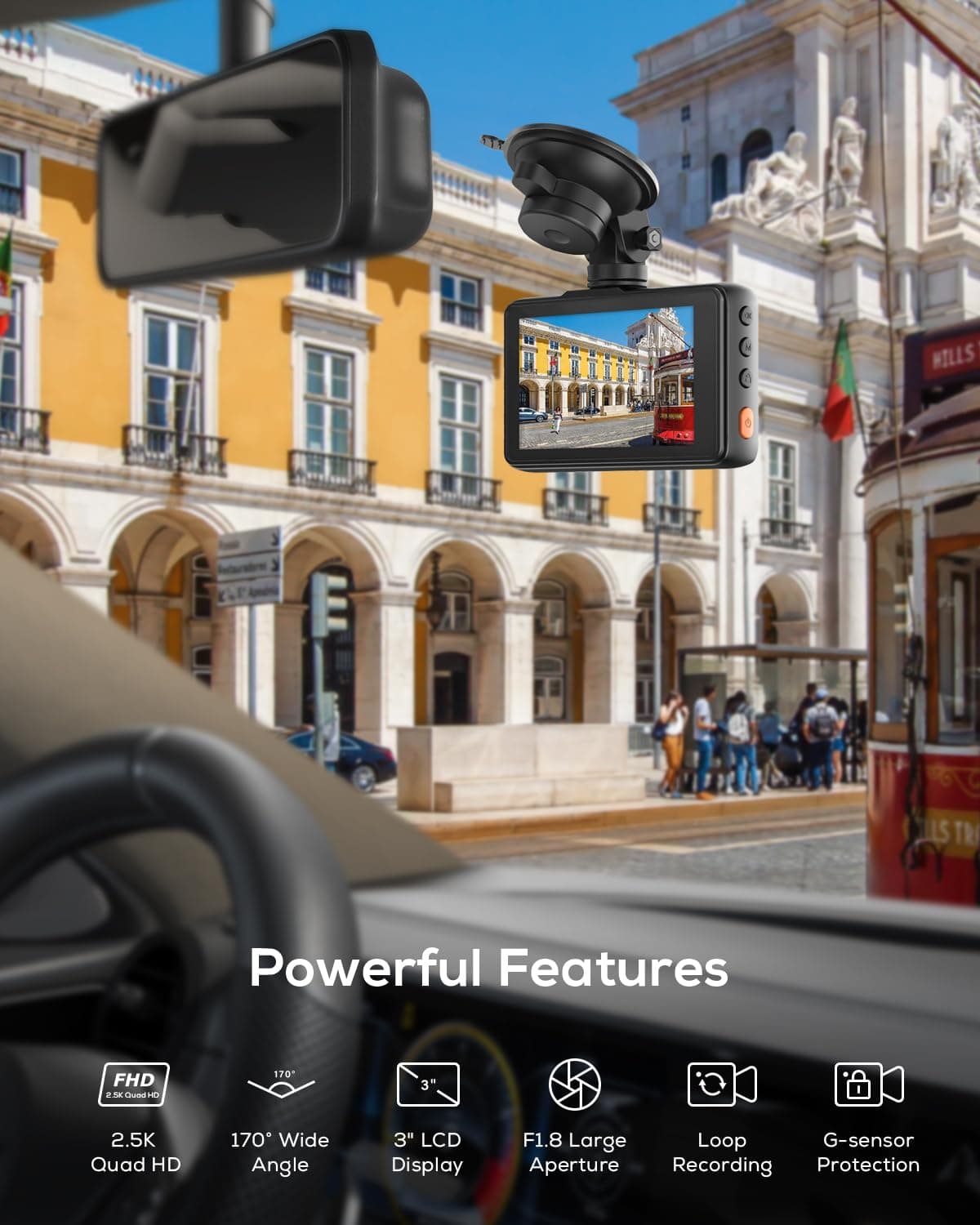 iZEEKER 2.5K Dash Cam, 1440P QHD Car Camera with Free 32GB Card, 3" IPS Display, Night Vision, WDR, 170°Wide Angle, Loop Recording, G-Sensor Emergency Recording, 24H Parking Mode, Type C — view 2