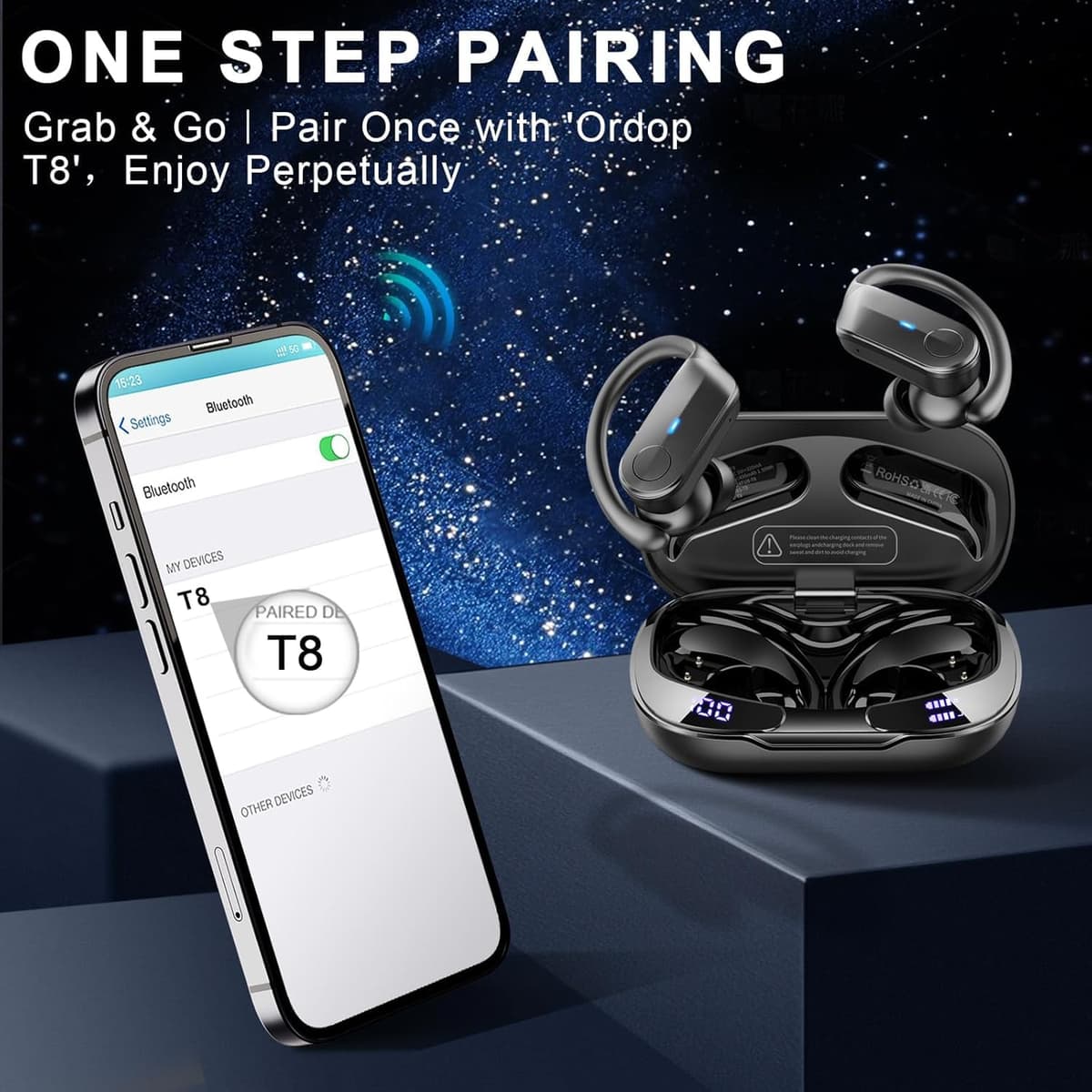 Wireless Earbuds Sports, 2026 Bluetooth 5.4 Headphones with 70H Deep Bass Over Ear Buds, IPX8 Waterproof ENC Noise Cancelling Earphones, Running Headphones with Earhooks, USB-C Headset for Workout/Gym — view 7