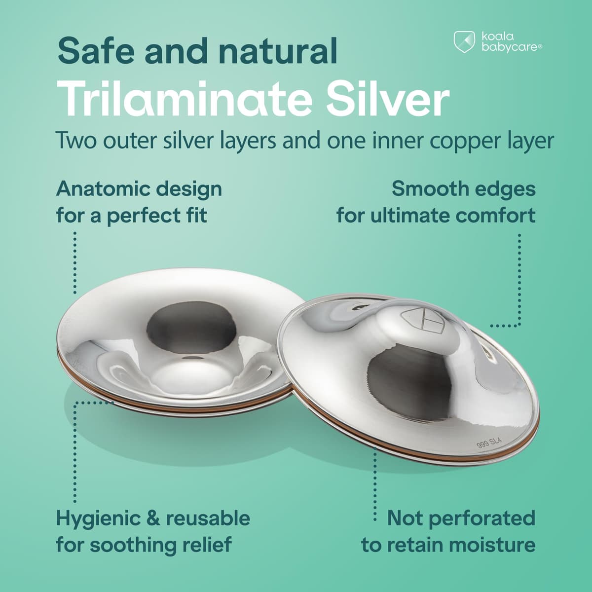 Koala Babycare Silver Nipple Shields - Silver Cups Breastfeeding for Nursing Newborn - Protect and Soothe Your Nursing Nipples - Made in Italy - Medical Device Class 1 -Tri-Laminate Silver — view 3