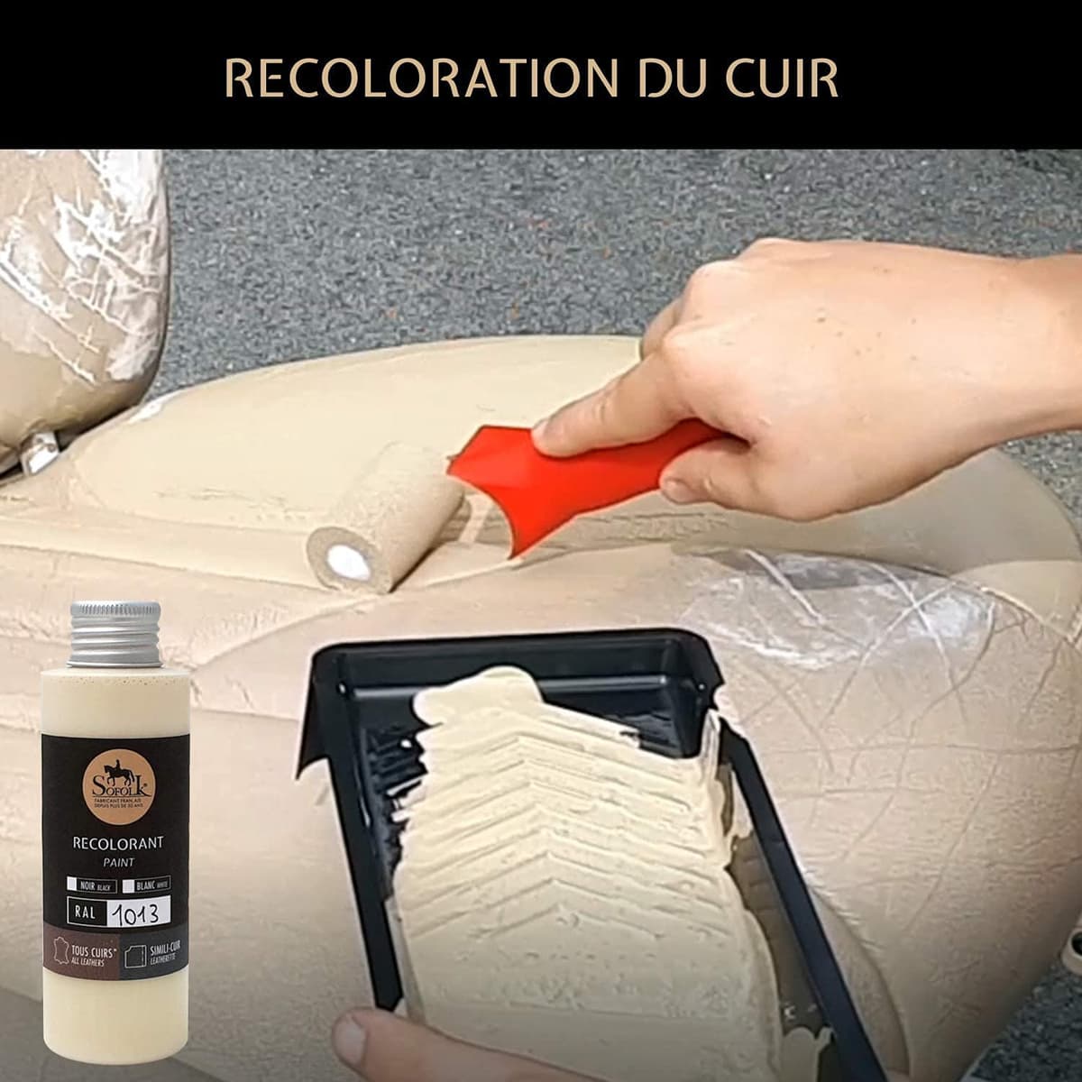SOFOLK Kit de renovación de Cuero y Polipiel: reparación + Pintura + Pintura Protectora - Volante, Asiento de Coche, sillón, Zapatos (6-Off-White) — view 8