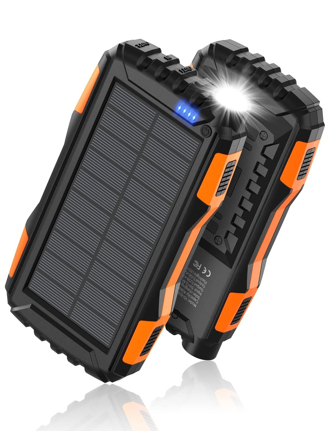 Power-Bank-Solar-Charger - 42800mAh Power Bank,Portable Charger,External Battery Pack 5V3.1A Qc 3.0 Fast Charging Built-in Super Bright Flashlight (Orange) — view 9