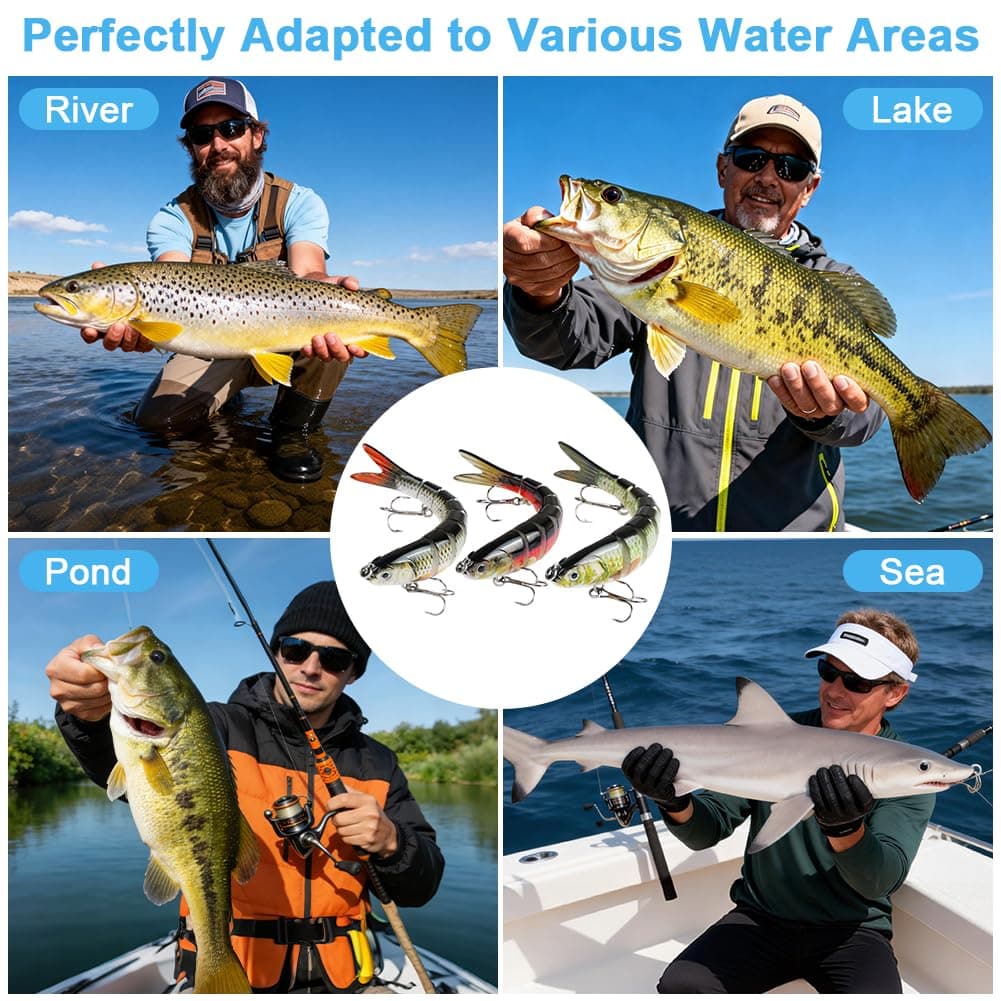 Vicloon 3Pcs Cebos de Pescar Articulados,Señuelos de Natación Bionic Multi-articulado de Natación Realistas,Swimbait Realista de Hundimiento Lento — view 7