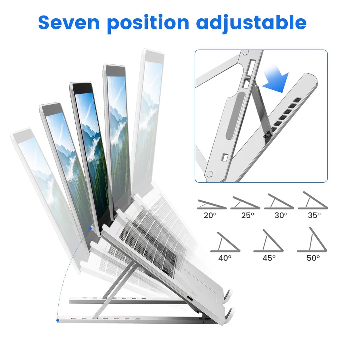 GrandMil Adjustable Laptop Stand for Desk – Foldable & Portable ABS+Silicone Riser, Ventilated Cooling Holder for 10-17.3” Laptops & Tablets (Black) — view 4