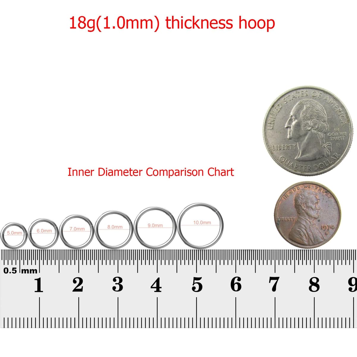 0.8/1.0/1.2/1.6/2.0/2.5/3.0/4.0mnm 316L Segmento de Clicker de acero Anillo de aro de nariz — view 3