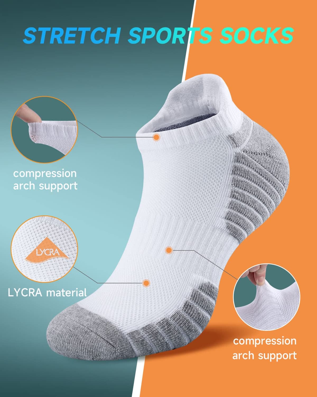 TANSTC Mens Running Socks Anti-Blister Cushioned Sports Socks Trainer Socks for Men Women Cotton Ankle Socks Low Cut Breathable Athletic Sock(6 Pairs) — view 2