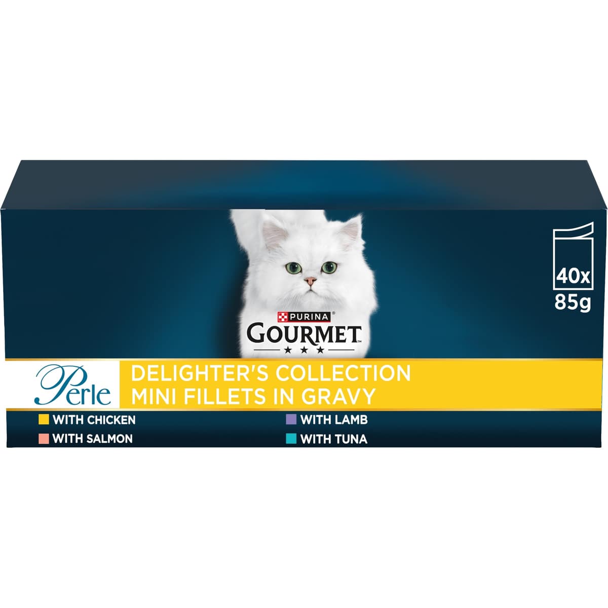 GOURMET Perle Chef's Collection Adult Wet Cat Food Mini Fillets in Gravy Variety Turkey, Tuna, Duck, Lamb 40 x 85g Pouches — view 11
