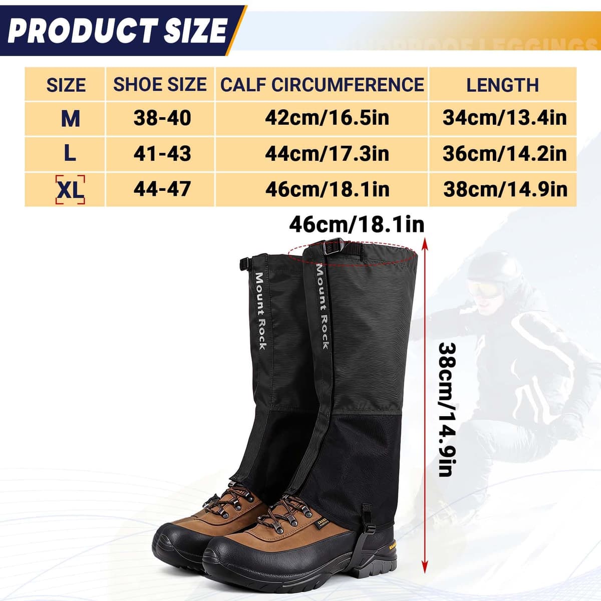CIYIN Polainas Impermeables, 600D Polainas para Senderismo Ajustables Transpirables para Unisex, Senderismo Accesorios para Trekking, Esquí, Caza — view 5