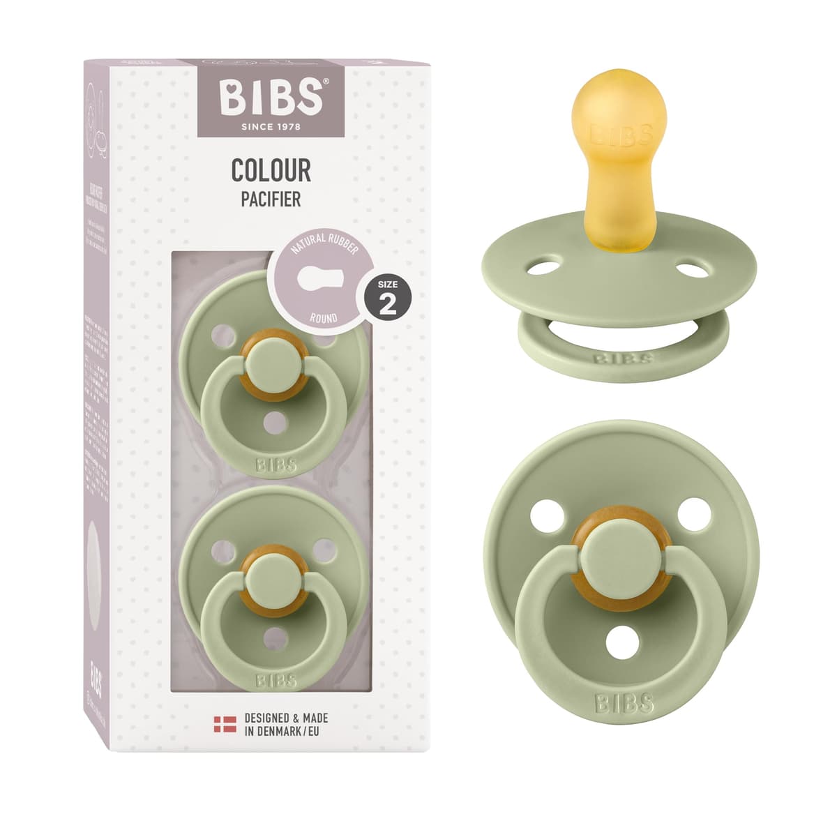 BIBS Colour Soother 2-Pack, BPA Free Dummy Pacifier, Round Nipple. Natural Rubber Latex, Size 2 (6-18 Months), Sky Blue/Steel Blue — view 156
