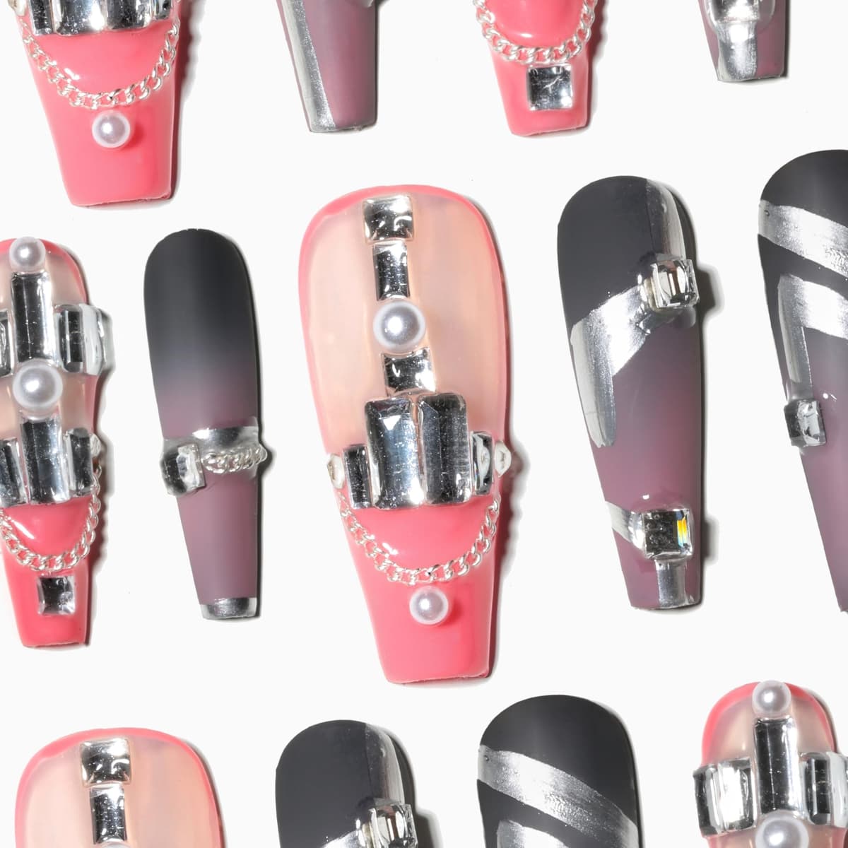 Sun&Beam Nails Handmade Press On Nail Long Coffin Ballerina Pink Flower Acrylic Fake Tip 3D Design Art Charms Cute with Storage Box 10 Pcs (S) — view 153